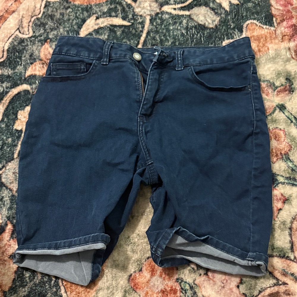 Blue Denim Biker  Shorts